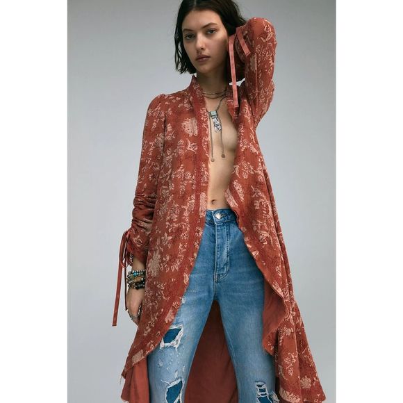Free People Jackets & Blazers - NWT Free People Lara Doublecloth Floral Duster Jacket Cedar Combo Boho Small